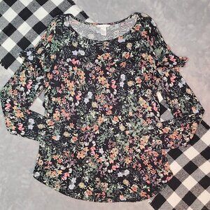 ❄️ L | H&M | Botanical Long Sleeved Arm Ruffle Blouse